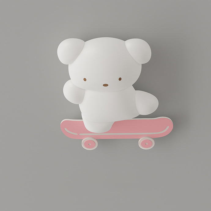 Contemporary Creative Cartoon Kids Skateboard Bear PE Iron LED Flush Mount Ceiling Light For Bedroom