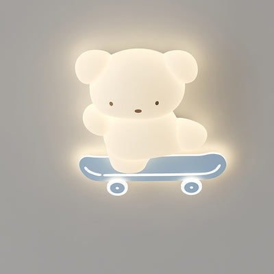 Contemporary Creative Cartoon Kids Skateboard Bear PE Iron LED Flush Mount Ceiling Light For Bedroom