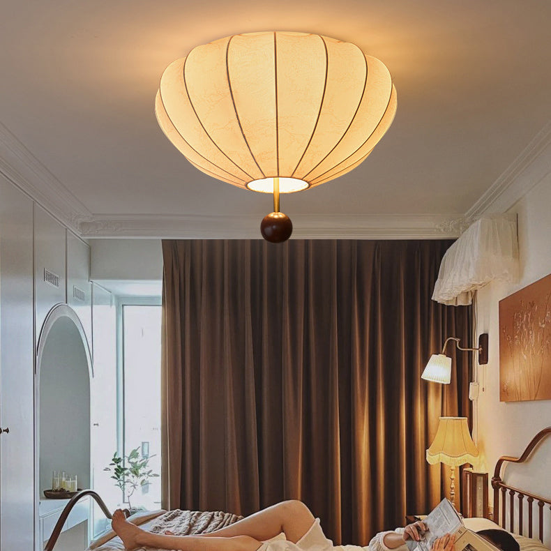 Traditionelle französische Creme Runde ovale Beschläge Holz Stoff 3/4 Licht Deckenleuchte für das Schlafzimmer 