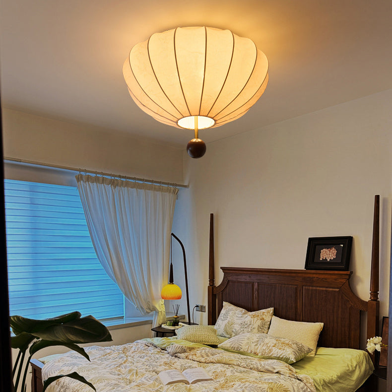Traditionelle französische Creme Runde ovale Beschläge Holz Stoff 3/4 Licht Deckenleuchte für das Schlafzimmer 