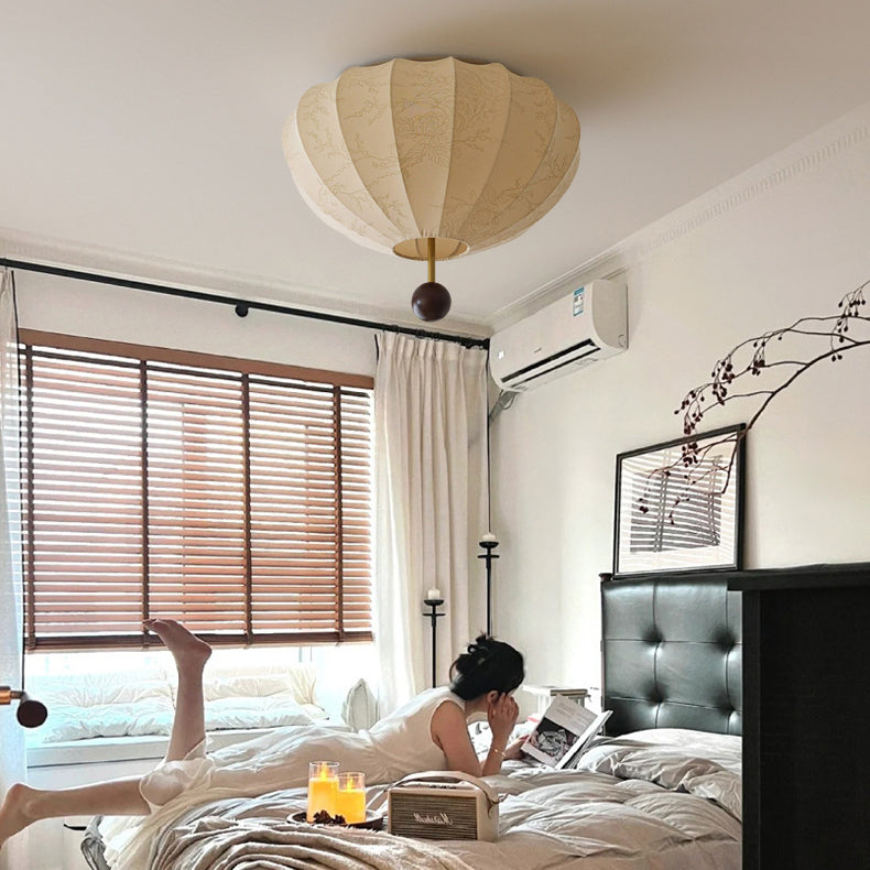 Traditionelle französische Creme Runde ovale Beschläge Holz Stoff 3/4 Licht Deckenleuchte für das Schlafzimmer 