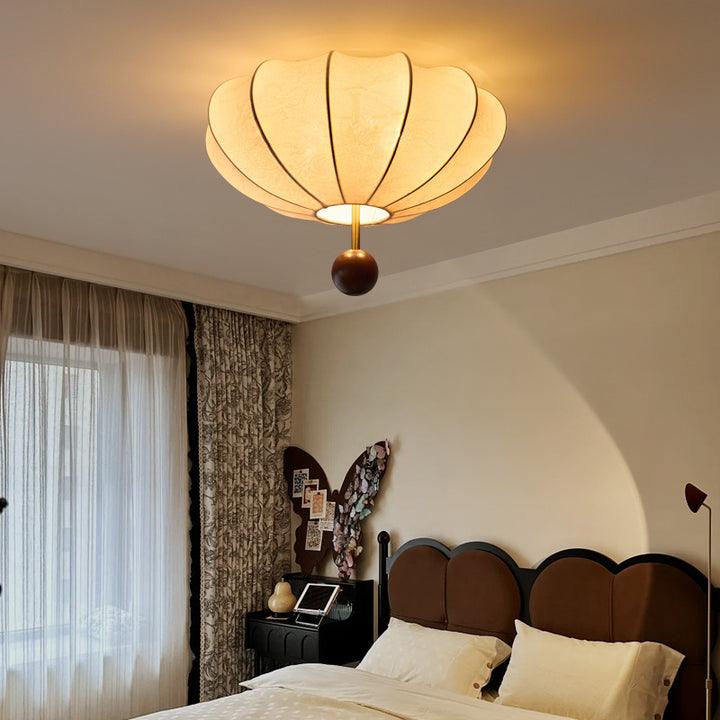 Traditionelle französische Creme Runde ovale Beschläge Holz Stoff 3/4 Licht Deckenleuchte für das Schlafzimmer 