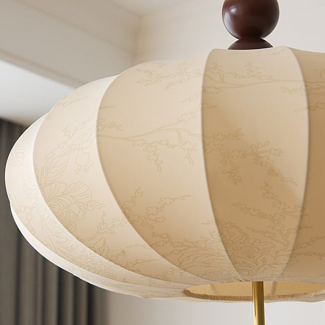 Traditional French Cream Round Cylinder Oval Hardware Wood Fabric 3/4 Light Pendant Light For Bedroom