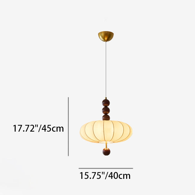 Tradicional Lámpara Colgante de Luz de 3/4 de Crema Francesa Redonda Cilíndrica Ovalada de Hardware de Madera y Tela para Dormitorio 