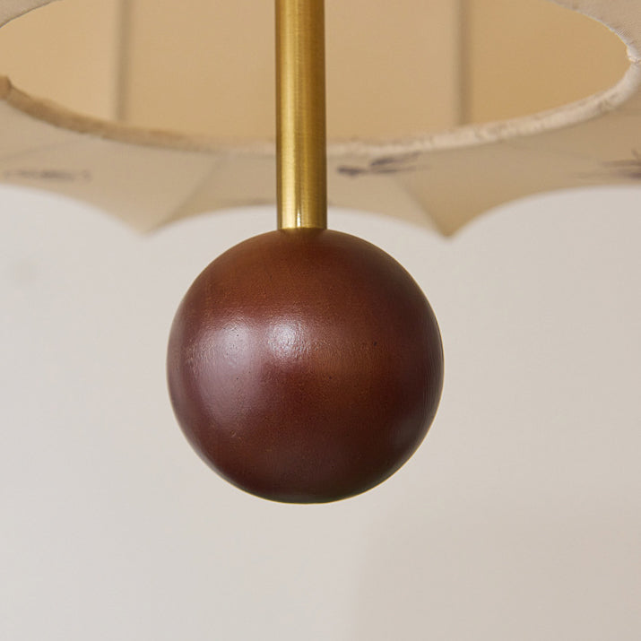Traditional French Cream Round Cylinder Oval Hardware Wood Fabric 3/4 Light Pendant Light For Bedroom
