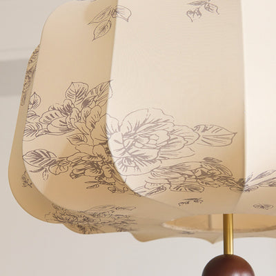 Traditional French Cream Round Cylinder Oval Hardware Wood Fabric 3/4 Light Pendant Light For Bedroom