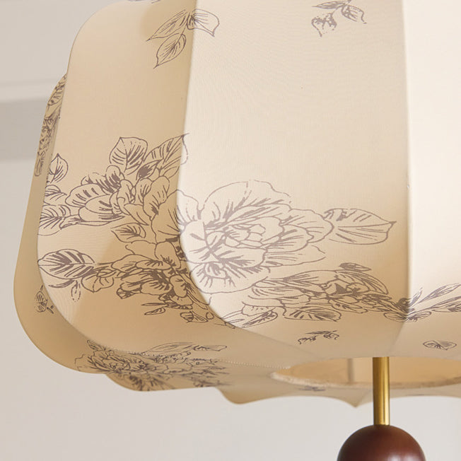 Traditional French Cream Round Cylinder Oval Hardware Wood Fabric 3/4 Light Pendant Light For Bedroom