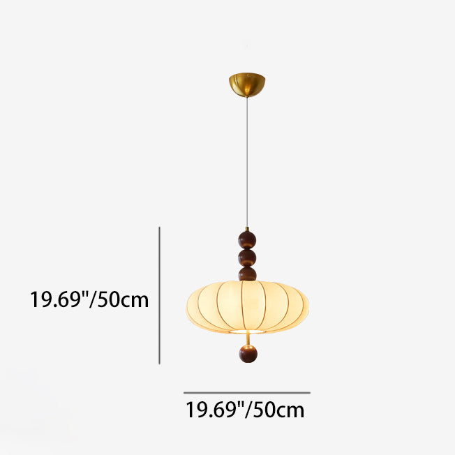 Traditional French Cream Round Cylinder Oval Hardware Wood Fabric 3/4 Light Pendant Light For Bedroom