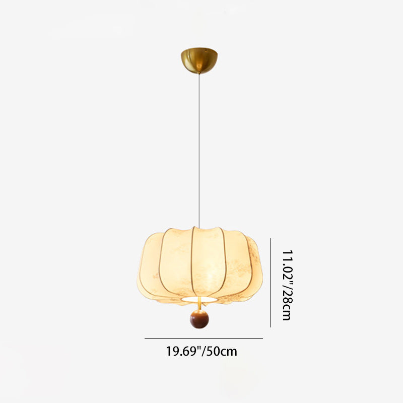 Traditional French Cream Round Cylinder Oval Hardware Wood Fabric 3/4 Light Pendant Light For Bedroom