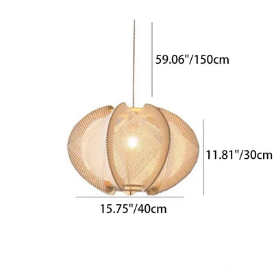 Traditional Japanese Birdcage Oval Hemp Rope Wood 1-Light Pendant Light For Dining Room