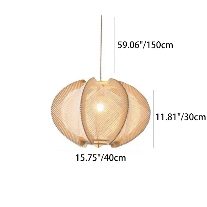 Traditional Japanese Birdcage Oval Hemp Rope Wood 1-Light Pendant Light For Dining Room