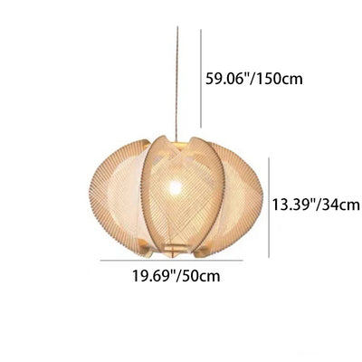 Traditional Japanese Birdcage Oval Hemp Rope Wood 1-Light Pendant Light For Dining Room