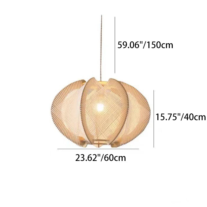 Traditional Japanese Birdcage Oval Hemp Rope Wood 1-Light Pendant Light For Dining Room