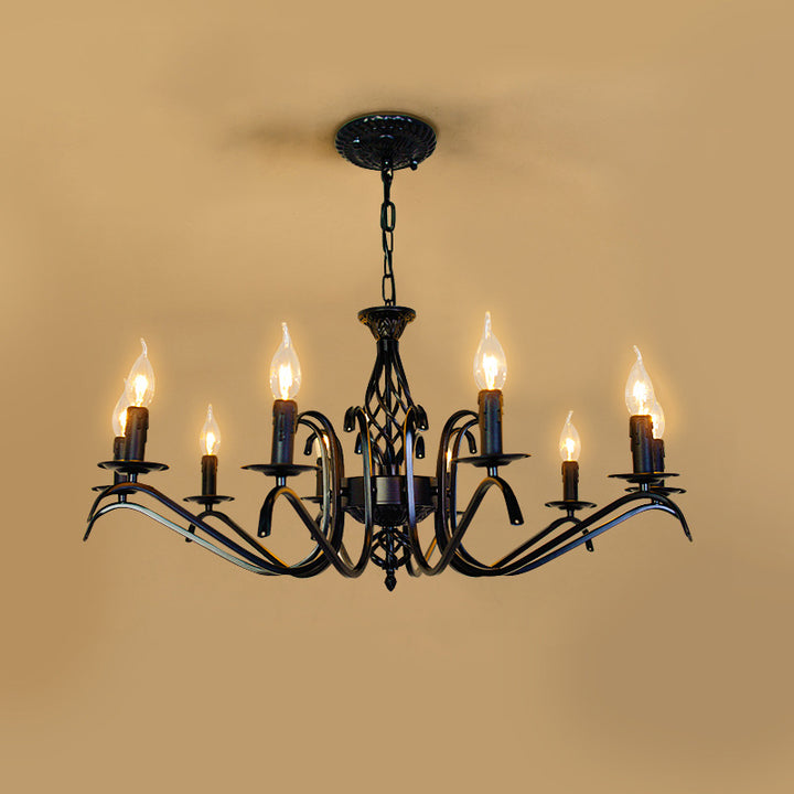 Contemporary Industrial Twig Candle Shaped Iron 3/5/6/8/10 Light Chandelier For Living Room