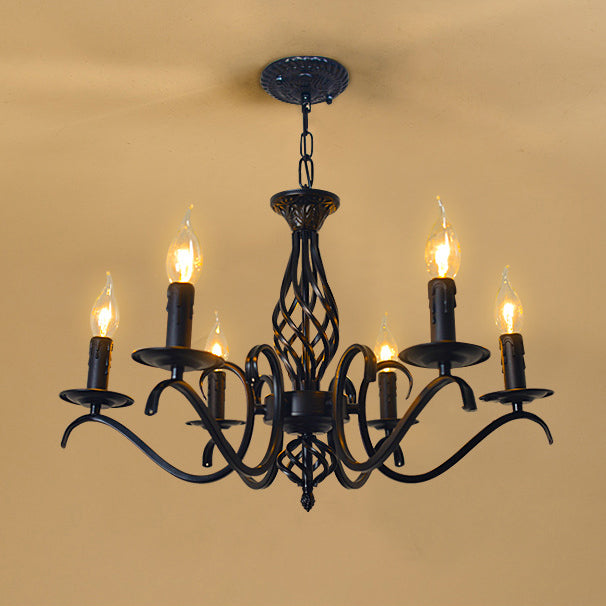 Contemporary Industrial Twig Candle Shaped Iron 3/5/6/8/10 Light Chandelier For Living Room