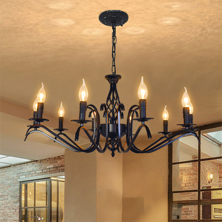 Contemporary Industrial Twig Candle Shaped Iron 3/5/6/8/10 Light Chandelier For Living Room