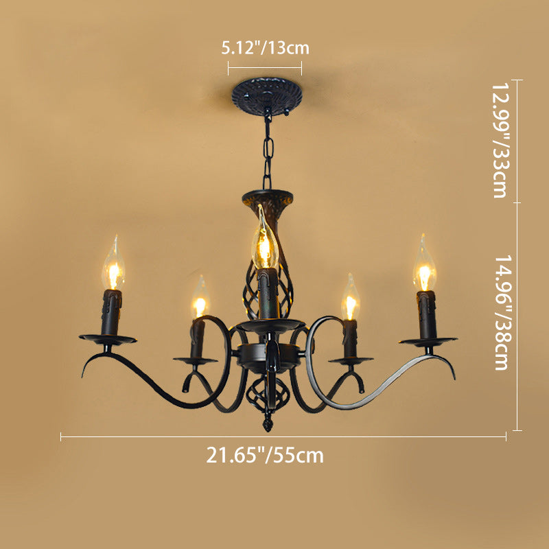 Contemporary Industrial Twig Candle Shaped Iron 3/5/6/8/10 Light Chandelier For Living Room