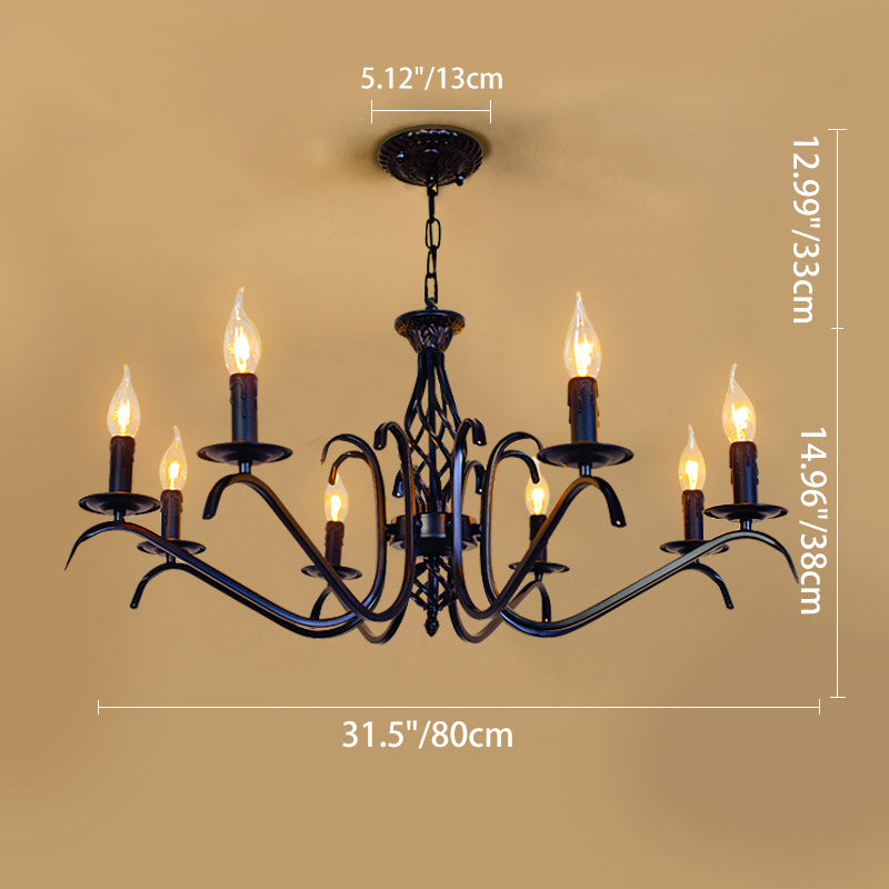 Contemporary Industrial Twig Candle Shaped Iron 3/5/6/8/10 Light Chandelier For Living Room