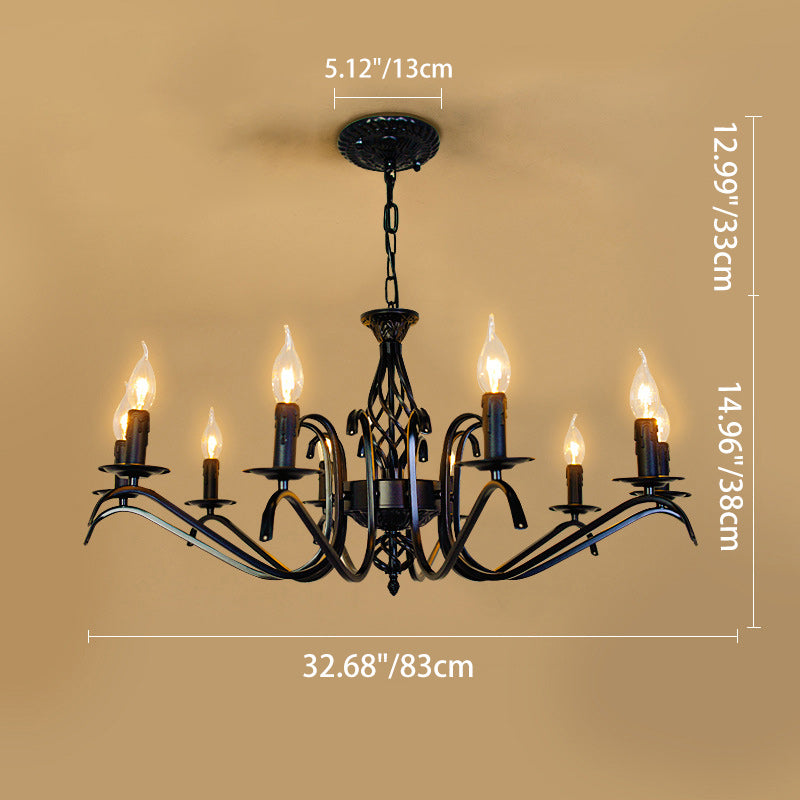 Contemporary Industrial Twig Candle Shaped Iron 3/5/6/8/10 Light Chandelier For Living Room