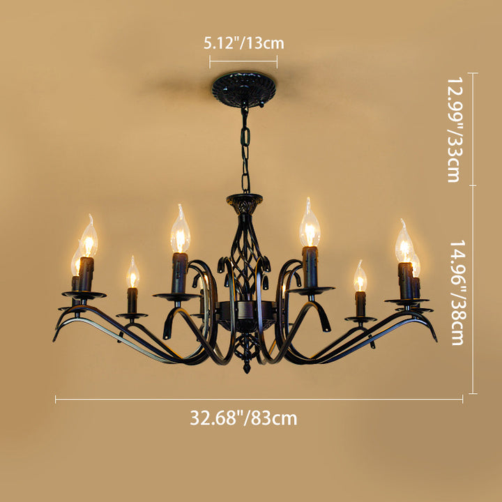 Contemporary Industrial Twig Candle Shaped Iron 3/5/6/8/10 Light Chandelier For Living Room