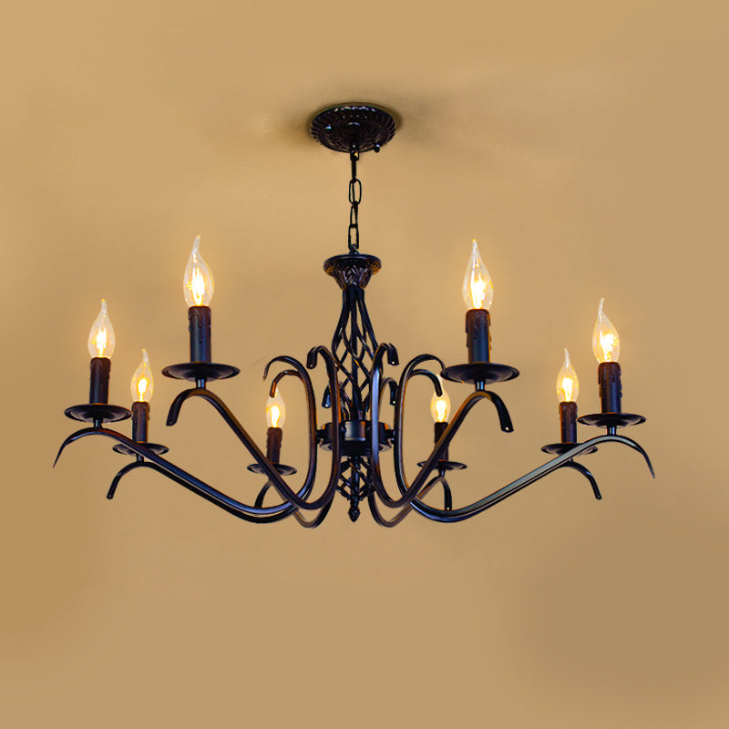 Contemporary Industrial Twig Candle Shaped Iron 3/5/6/8/10 Light Chandelier For Living Room