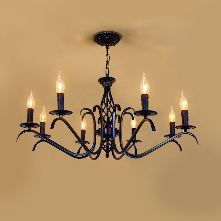 Contemporary Industrial Twig Candle Shaped Iron 3/5/6/8/10 Light Chandelier For Living Room