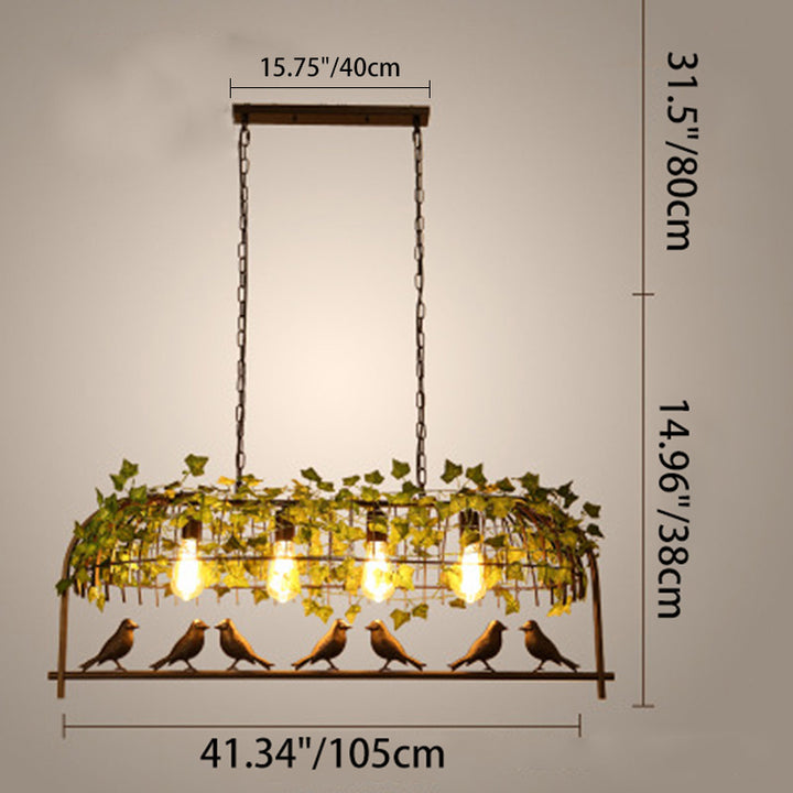 Plafonnier linéaire rectangulaire en fer pour salle à manger avec cage à oiseaux industrielle contemporaine 1/4 lumière 