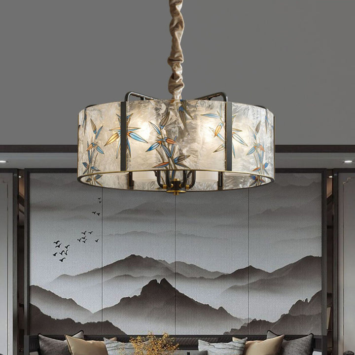 Traditioneller Vintage Runde Zylinder Eisen Kupfer Glasierte Emaillierte Glas 6/8 Licht Kronleuchter Für Wohnzimmer 