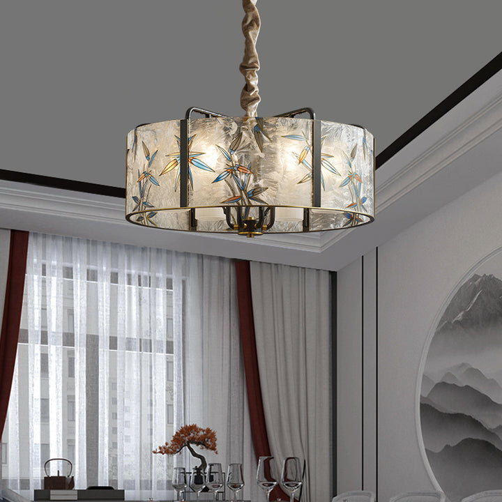 Traditioneller Vintage Runde Zylinder Eisen Kupfer Glasierte Emaillierte Glas 6/8 Licht Kronleuchter Für Wohnzimmer 