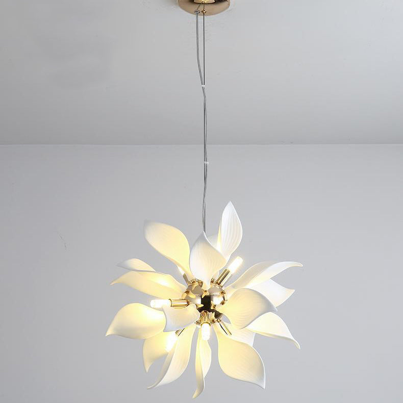 Contemporary Scandinavian Petal Round Iron Ceramic 9/12/16/20 Light Chandelier For Living Room