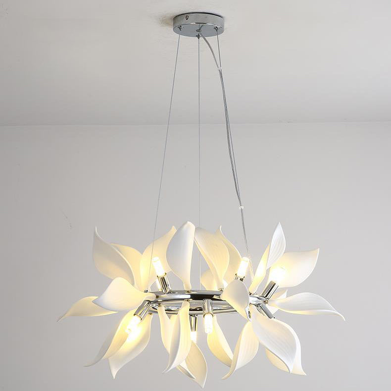 Contemporary Scandinavian Petal Round Iron Ceramic 9/12/16/20 Light Chandelier For Living Room