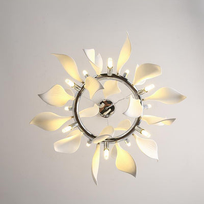 Contemporary Scandinavian Petal Round Iron Ceramic 9/12/16/20 Light Chandelier For Living Room