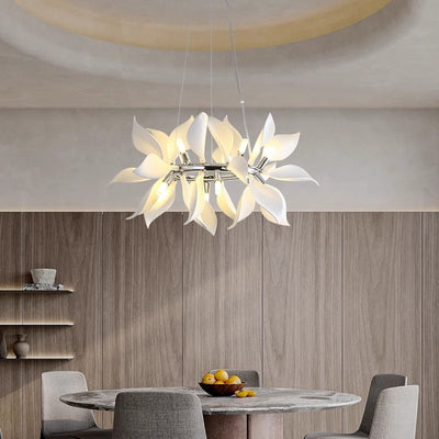 Contemporary Scandinavian Petal Round Iron Ceramic 9/12/16/20 Light Chandelier For Living Room