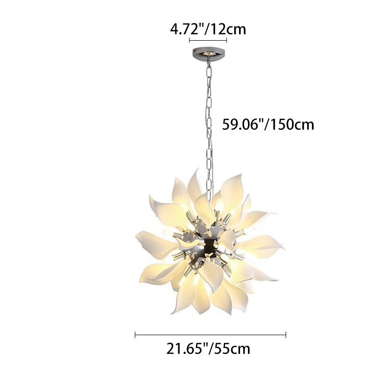 Contemporary Scandinavian Petal Round Iron Ceramic 9/12/16/20 Light Chandelier For Living Room