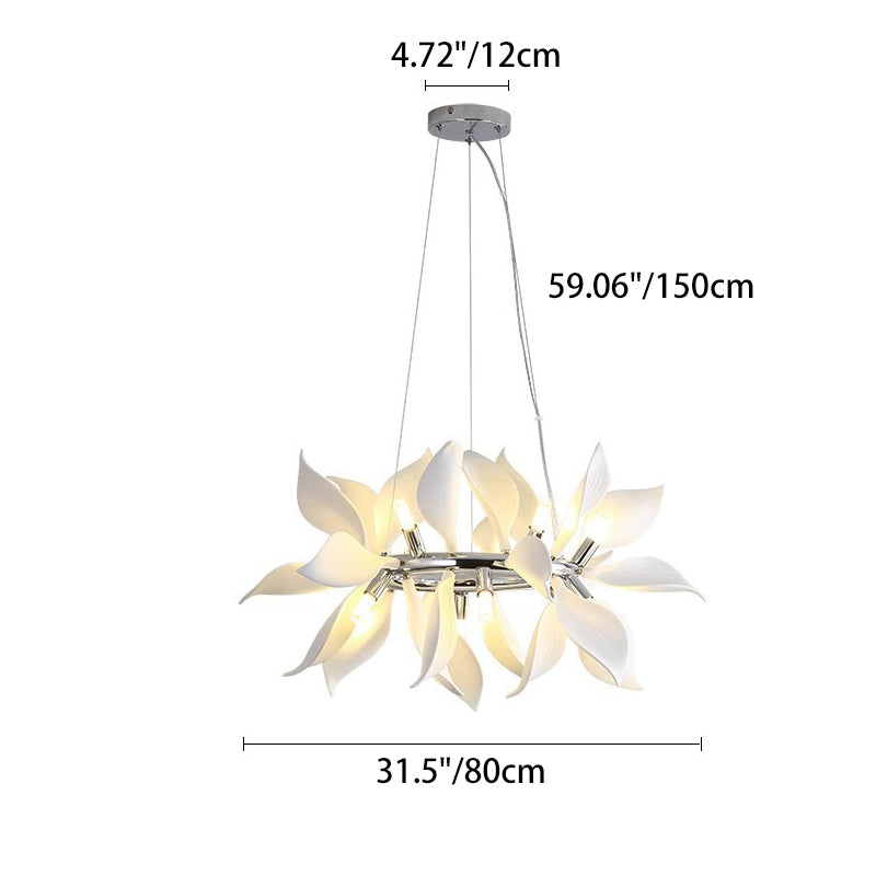 Contemporary Scandinavian Petal Round Iron Ceramic 9/12/16/20 Light Chandelier For Living Room