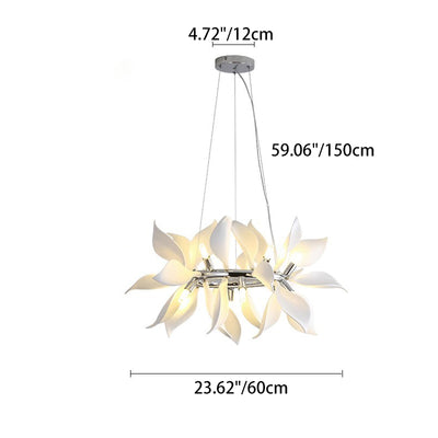Contemporary Scandinavian Petal Round Iron Ceramic 9/12/16/20 Light Chandelier For Living Room