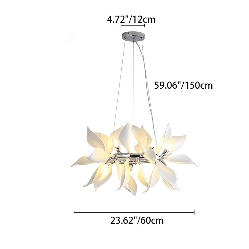 Contemporary Scandinavian Petal Round Iron Ceramic 9/12/16/20 Light Chandelier For Living Room