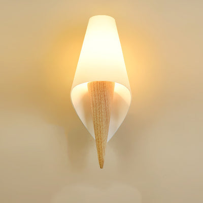 Contemporary Creative Ice Cream Shape Round Cone Wood Glass 1-Light Wall Sconce Lamp For Bedroom