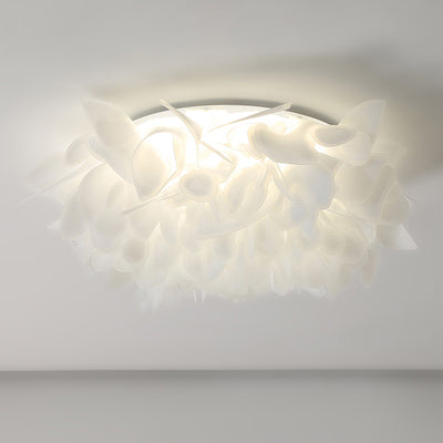 Contemporary Scandinavian Flower Feather Round Dome Iron Acrylic LED Flush Mount Ceiling Light For Bedroom