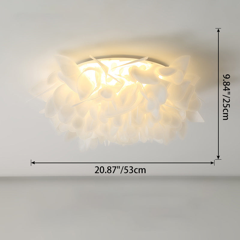 Contemporary Scandinavian Flower Feather Round Dome Iron Acrylic LED Flush Mount Ceiling Light For Bedroom