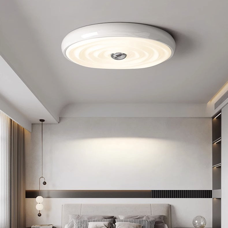 Traditional French Cream Round Iron LED Flush Mount Ceiling Light For Bedroom