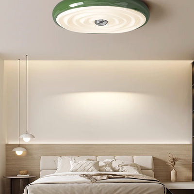 Traditional French Cream Round Iron LED Flush Mount Ceiling Light For Bedroom