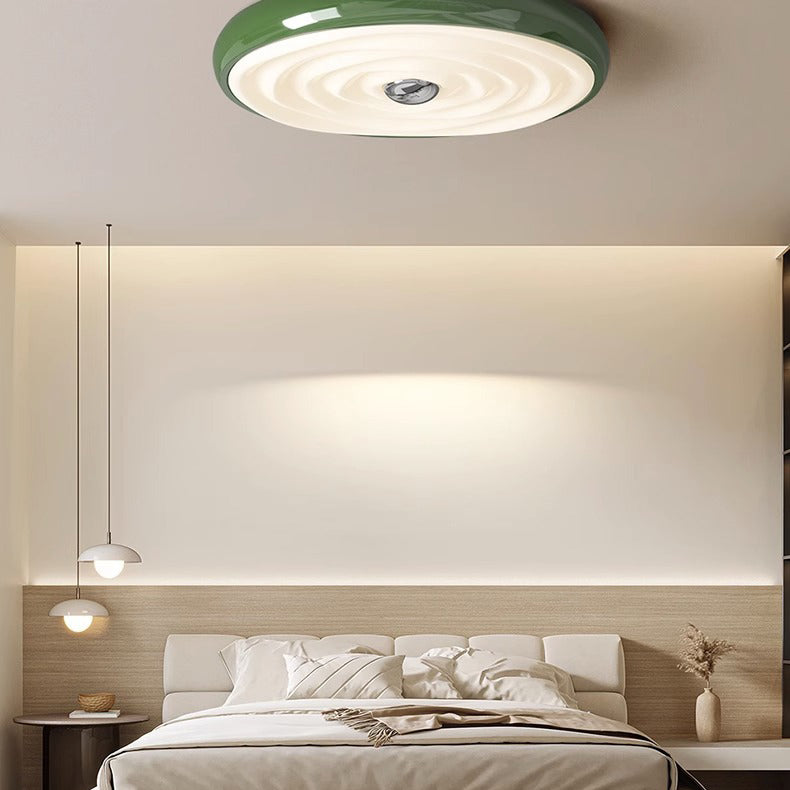 Traditional French Cream Round Iron LED Flush Mount Ceiling Light For Bedroom