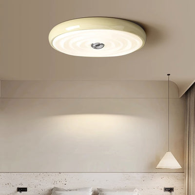 Traditional French Cream Round Iron LED Flush Mount Ceiling Light For Bedroom