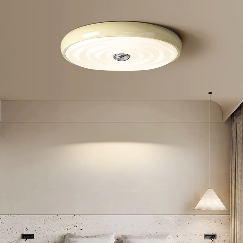 Traditional French Cream Round Iron LED Flush Mount Ceiling Light For Bedroom