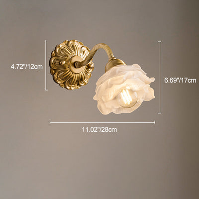 Contemporary Creative Floral Copper Glass 1-Light Wall Sconce Lamp For Bedroom