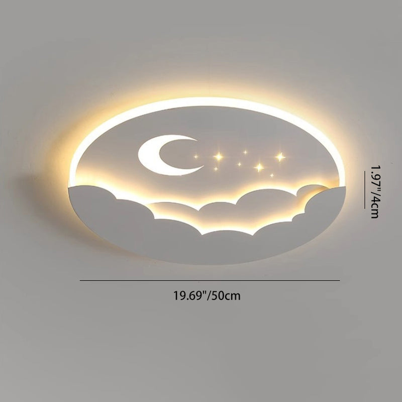 Contemporary Creative Moon Cloud Round Dome Iron Acrylic LED Flush Mount Ceiling Light For Bedroom