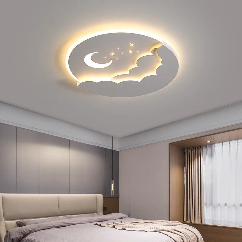 Contemporary Creative Moon Cloud Round Dome Iron Acrylic LED Flush Mount Ceiling Light For Bedroom
