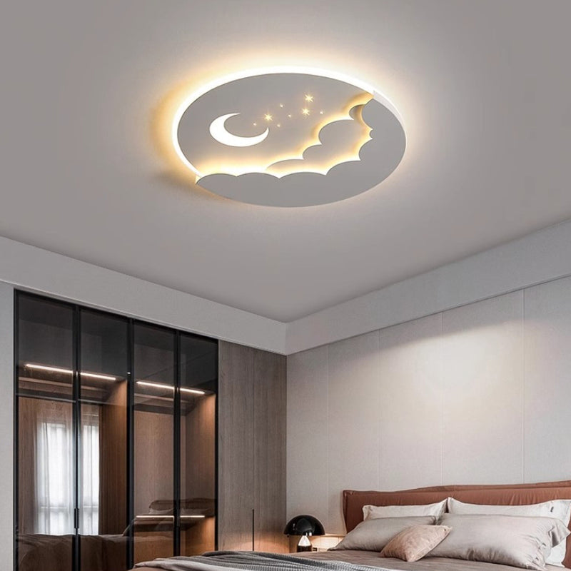 Contemporary Creative Moon Cloud Round Dome Iron Acrylic LED Flush Mount Ceiling Light For Bedroom