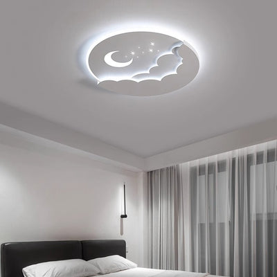 Contemporary Creative Moon Cloud Round Dome Iron Acrylic LED Flush Mount Ceiling Light For Bedroom
